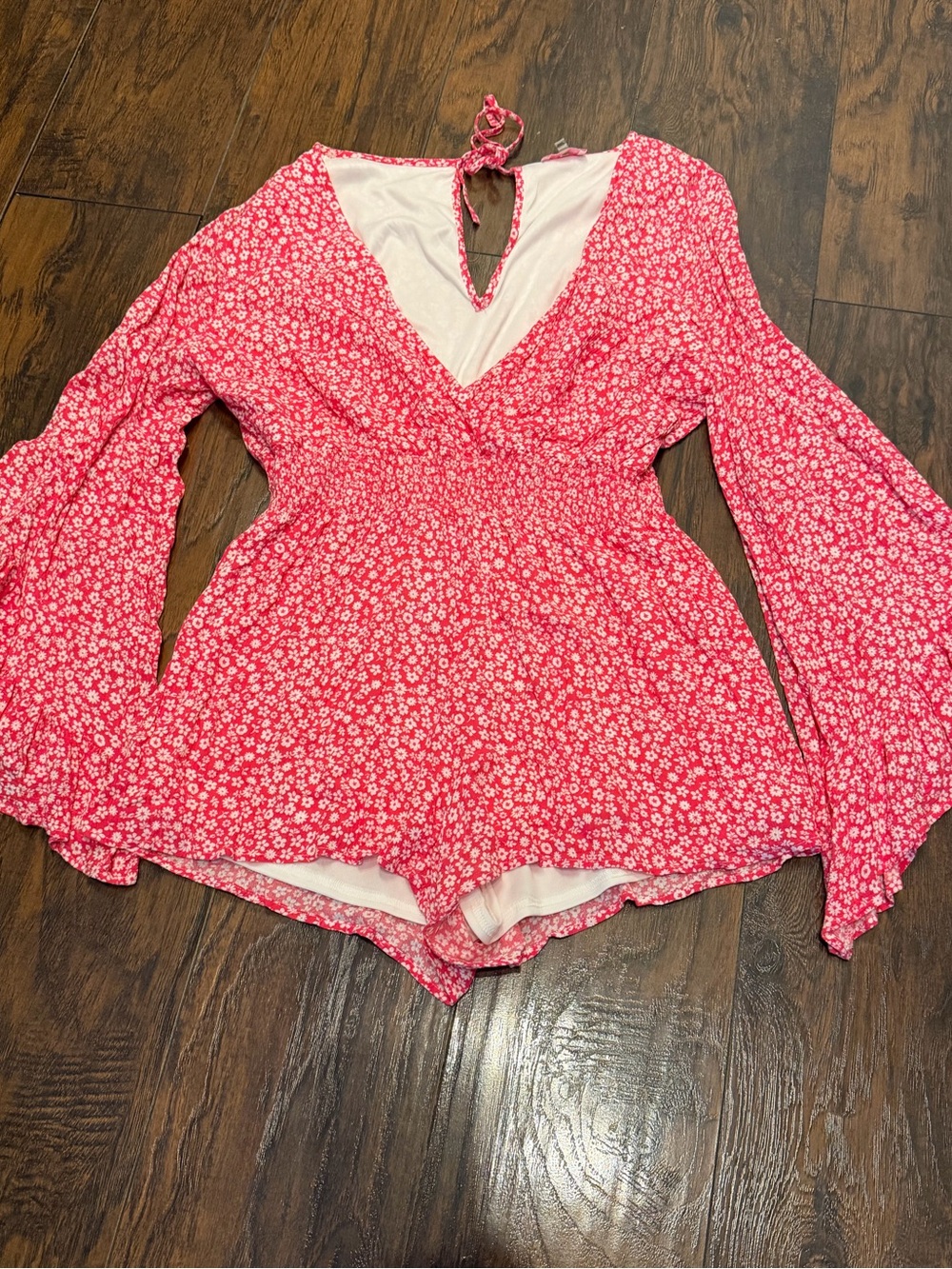 Pink Lily Pink and White Floral Bell-Sleeve One-Piece Romper